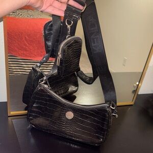 Kendall & Kylie Black Croc-Embossed Shoulder Bag